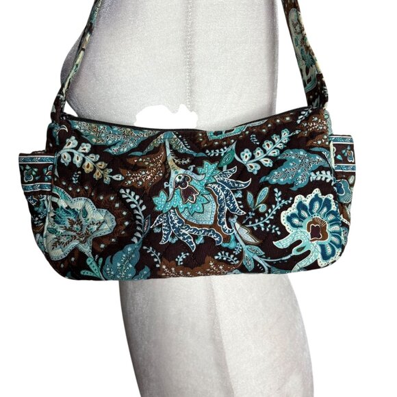Vera Bradley Shoulder Bag Zipper Closure Blue Lagoon Floral Pattern Cotton - Picture 3 of 6